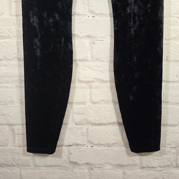 M Lysse Black Crushed Velvet Leggings Pants Size XS Stretch Layering Lined Waist - Picture 6 of 8